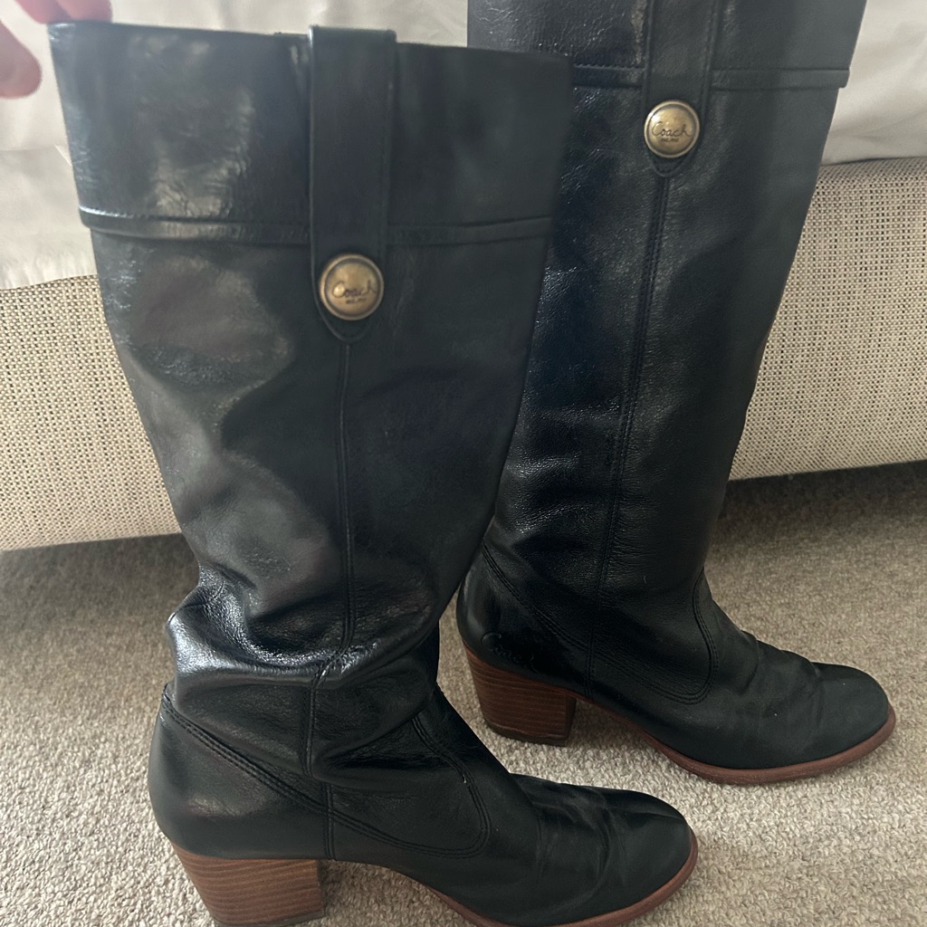 Coach Black Leather Slouchy Boot With Heel